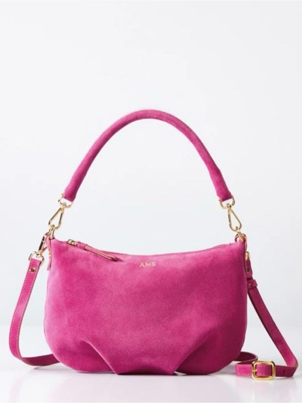 Mark & Graham Double Handle Pink Suede Shoulder Bag with Gold Hardware